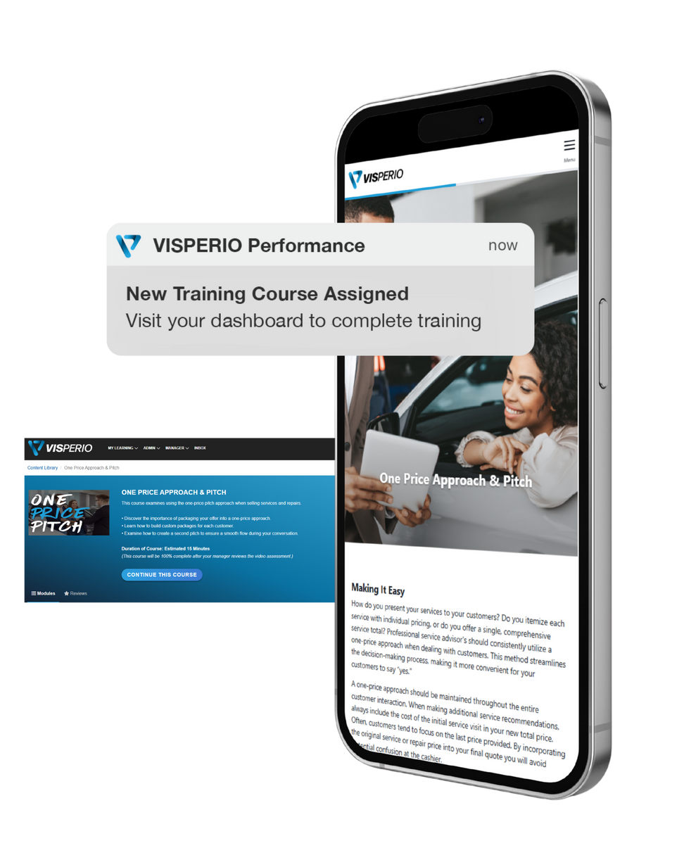 VISPERIO Academy on mobile, with a training course notification